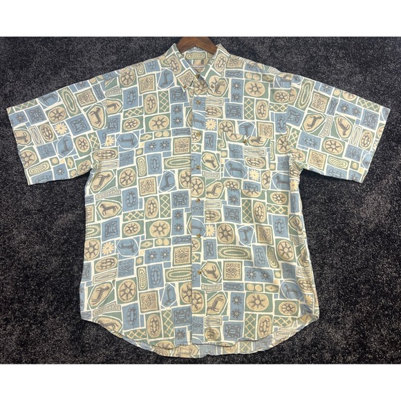 Vintage Bugle Boy Company XL Button Up Shirt Short Sleeve Novelty Print Menswear - Picture 1 of 7